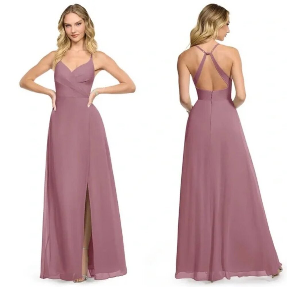 NWT Azazie Davis Vintage Mauve A-Line V-Neck Chiffon Dress Size 10